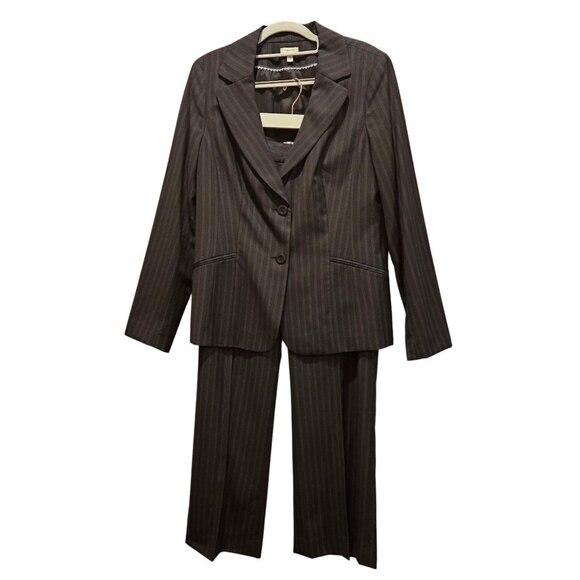 Semantiks Suit Womens 12 Gray Stripes 2 Button notched Jacket Straight Leg Caree - Picture 1 of 16